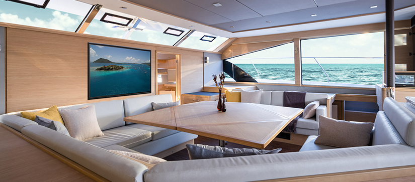 living room area on boat