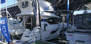 View of the Aquila 44 and 36 from docks at Sydney International Boat Show. 
