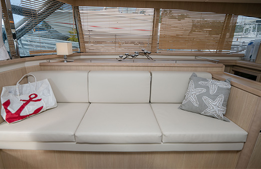 The interior of an Aquila power catamaran
