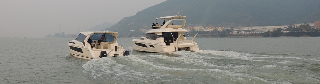 An Aquila power catamaran being tested in the water