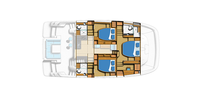 overhead layout of the aquila 44 power catamaran