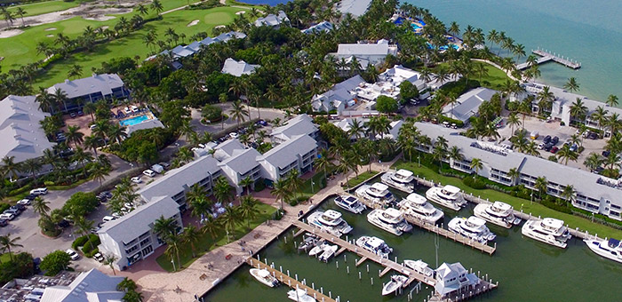 Aerial view of Aquila boats at South Seas dock