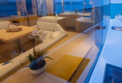 view of inside and outside of aquila 54 yacht