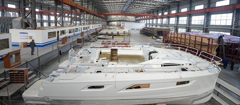 The inside of the Aquila power catamarans factory