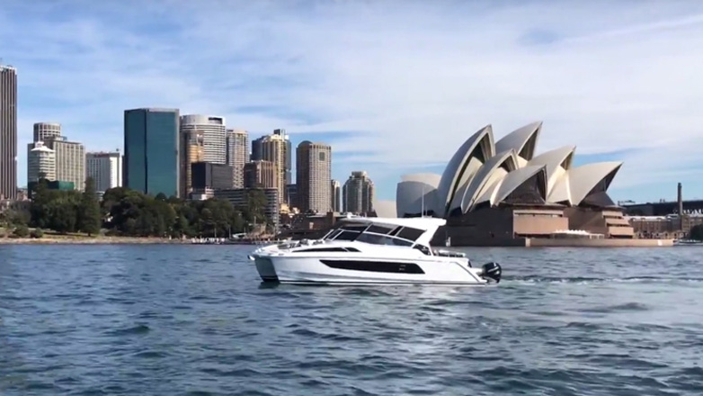 Aquila catamaran in Sydney Harbour near the world famous Sydney Opera House