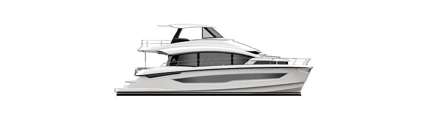 Profil latéral d'un catamaran à moteur Aquila 54