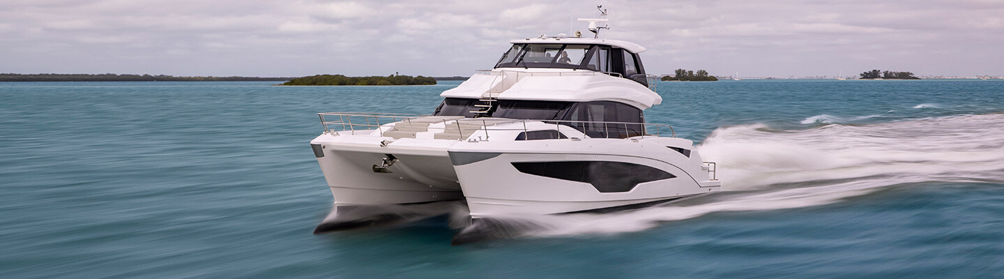 Power catamaran on the water