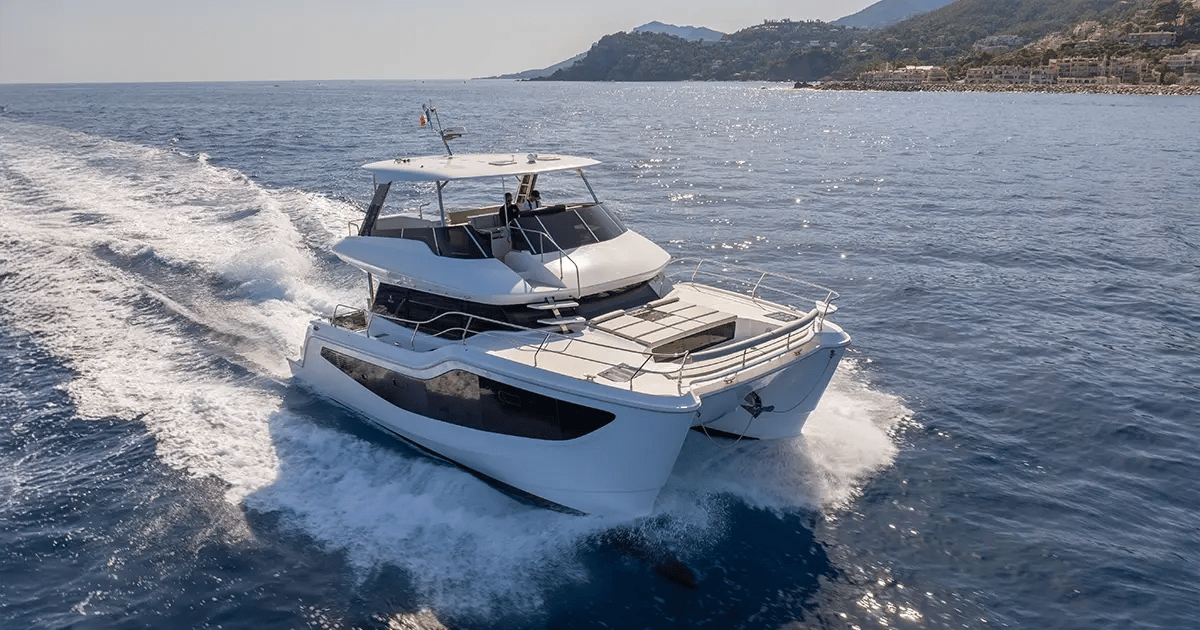 Aquila 46 Yacht power catamaran with Explorer aesthetic and high freeboard